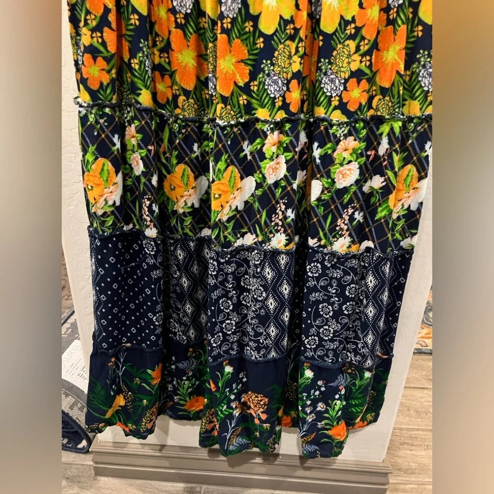 Kaktus Large floral maxi dress long sleeves with tie waist - Picture 9 of 13